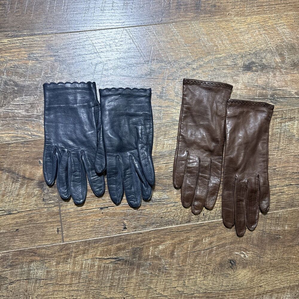Vintage Women’s Leather Gloves Lot Size 6.5 Brown Florentine Black Dress Gloves